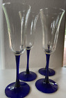 Set of 4 Vintage Cobalt Blue Stem Champagne Flute Glasses Flared Rim Bar Toast
