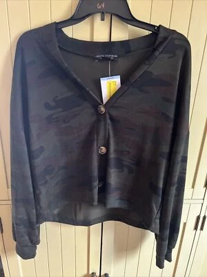 NEW Sanctuary Sweater Women L Green Day Tripper Cardigan Camouflage V-Neck NWT - Image 1 of 3