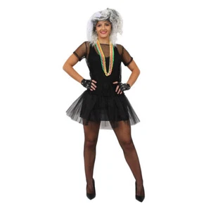 LADIES BLACK MADONNA COSTUME FUNNY 1990S POP STAR HEN NIGHT WOMENS FANCY DRESS - Picture 1 of 1