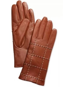 NEW Charter Club Plaid Topstitch Genuine Leather Gloves, Saddle Brown, XLarge - Picture 1 of 1