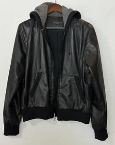 #316 Chaqueta de cuero de cordero con capucha Rag & Bone para hombre talla M NEGRA - Imagen 1 de 9