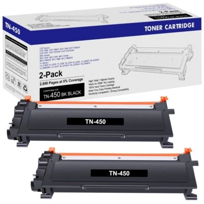 NEW TN450 TN-450 High Yield Toner Cartridge For Brother Replacement - 2PK - Image 1 of 4