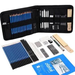 33Pcs Sketching Set Professional Drawing Art Pencils Kit Graphite Charcoal Tool - Picture 1 of 11