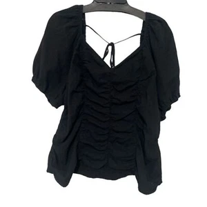 AVA & VIV Black Ruched Tie Back Blouse - Size 1X - Picture 1 of 5