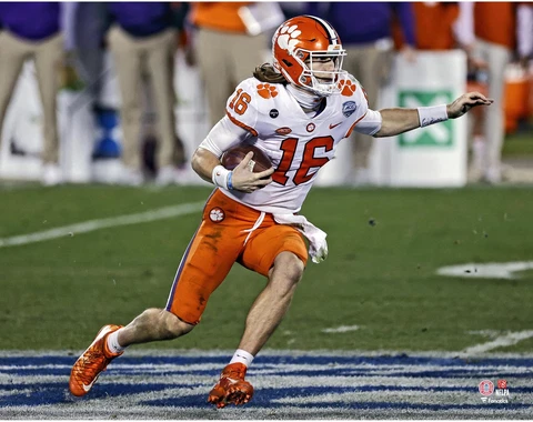 Trevor Lawrence Clemson Tigers Unsigned Scrambling With Ball During Cover