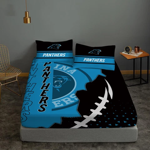 Carolina Panthers Fitted Sheet Pillowcases 3Pcs Deep Pocket Bed Sheet Set Gift Cover
