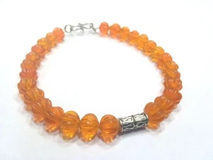 CITRINE QUARTZ 6-7MM WATERMELON CARVED BEADS METAL HANGING 7"INCH BRACELET AG - Picture 1 of 10