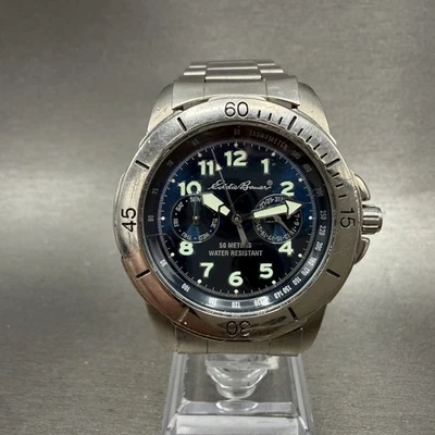 Reloj Eddie Baur Hombre 39mm Esfera Azul Tono Plateado Día Fecha Redondo Batería Nueva Foto 1 de 4