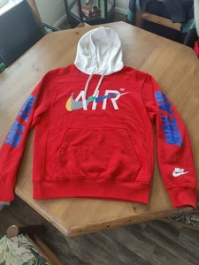Felpa Nike Air vintage anni 90 con cappuccio rossa bianca uomo piccolo logo swoosh   - Foto 1 di 9