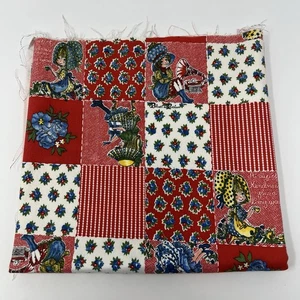 Vintage Holly Hobbie Cheater Quilt Fabric Red Blue Floral Prarie 43” x 20.5” - Picture 1 of 5