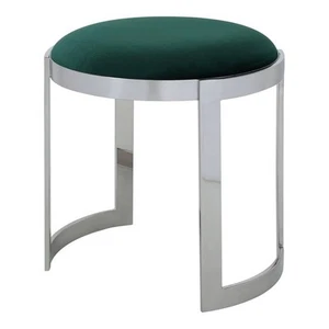 Pangea Home Orion 19" Velvet & Stainless Steel Stool in Green/Silver Frame - Picture 1 of 3