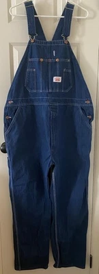 ROUND HOUSE - Macacão masculino azul denim babador/carpinteiro 42x32 feito nos EUA VINTAGE - Imagem 1 de 4