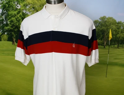 NAUTICA Men’s Polo Golf Shirt White Blue Red Chest Stripe Emblem All Cotton XL - Image 1 of 4