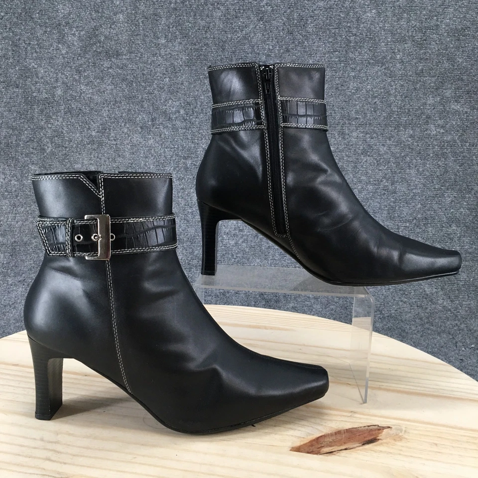 Botas Predictions para mujer 11 botín ancho cuero negro confort tacones altos Foto 1 de 4
