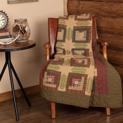 Rustic 60"x50" Throw Green Rod Pocket Patchwork Tea Cabin Decor VHC Brands - Image 1 of 4