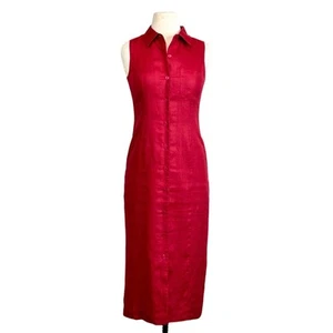 Talbots rot Vintage irisches Leinen ärmellos Knopfleiste Midikleid Größe Petite 2 - Bild 1 von 9