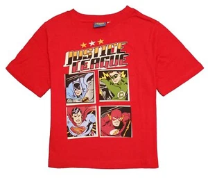 JUSTICE LEAGUE BOYS TOP TEE SHIRT - SZ 4 SHORT SLEEVE RED - Picture 1 of 1