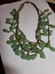 Faux Fashion Jewelry Necklace 18" adjustable light green beads gold chain - Picture 1 of 6