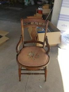 Antique Original Victorian Needlepoint Parlor Room Chair - Picture 1 of 5