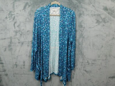 LOGOTIPO Lori Goldstein Cardigã Suéter Feminino 3X Ditsy Floral Azul Bolsos Abertos - Imagem 1 de 4