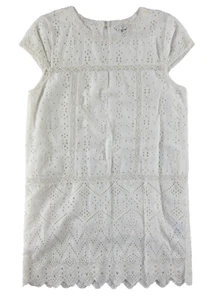 Joie 100% Cotton White Perforated Floral Cap Sleeve Tunic Shift Sun Dress Large - Picture 1 of 6