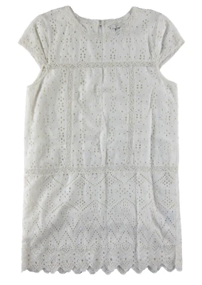 Joie 100% Cotton White Perforated Floral Cap Sleeve Tunic Shift Sun Dress Large - Image 1 of 4