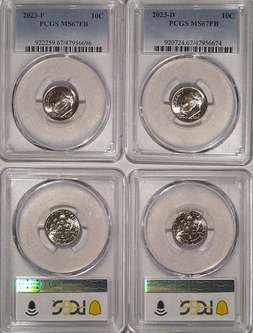 2023 P & D Roosevelt Dime 2 Coin Set 10c PCGS MS67FB Full Bands Cover