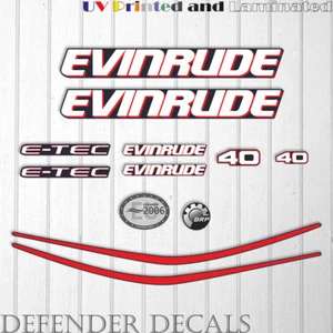 Evinrude 40hp e-tec Außenbord Motor Aufkleber Set Set Reproduktion Blue Cowl - Bild 1 von 1