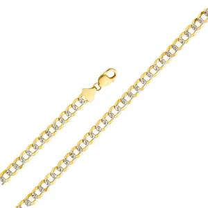 Real 14K 2 Tone Yellow Gold Cuban Link Chain Necklace 4mm wide Men's Women's New - Picture 1 of 12