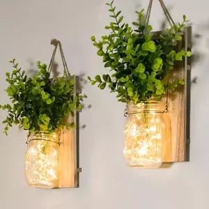 Rustic Wall Sconces, Mason Jar Sconces, Farmhouse Home Decor, LED Fairy Lights, - Picture 1 of 6