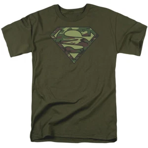 Superman Camo Green Shield Logo DC Comics Licensed Adult T-Shirt - Picture 1 of 6