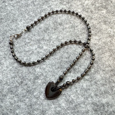 Hematite Necklace Heart Pendant  Black Beaded  - Image 1 of 4