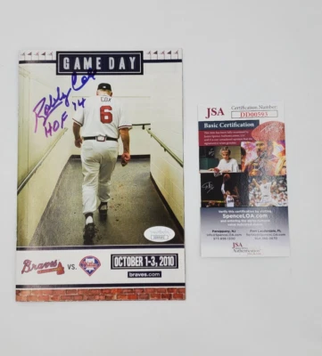 Bobby Cox HOF 14 Signed Game Day Program Atlanta Braves JSA COA - Image 1 of 4