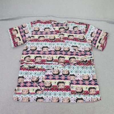 Betty Boop Scrub Top Womens 1X Aztec Multicolor All Over Print Geometric - Image 1 of 4