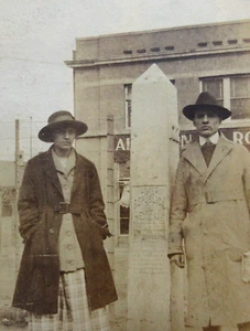 Vintage US Mexico Border Town Photo Obelisk Marker Crossing Man Woman 1910-20s - Picture 1 of 5