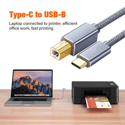USB Type-C Printer Cable MIDI High Speed Printer USB B 2.0 For Epson HP Piano DJ - Image 1 of 4