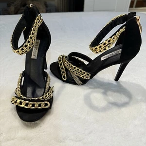 Cape Robbin Suzzy-83 Damen-Heels schwarz offene Zehenpartie goldfarbene Kette Größe 6 M - Bild 1 von 17