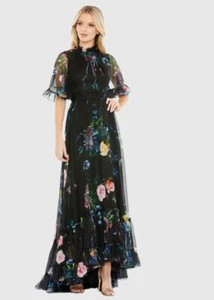 Nuovo! Mac Duggal stampa floreale increspato collo alto flutter prezzo al dettaglio consigliato $ 598 sul sito web ORA! - Foto 1 di 9