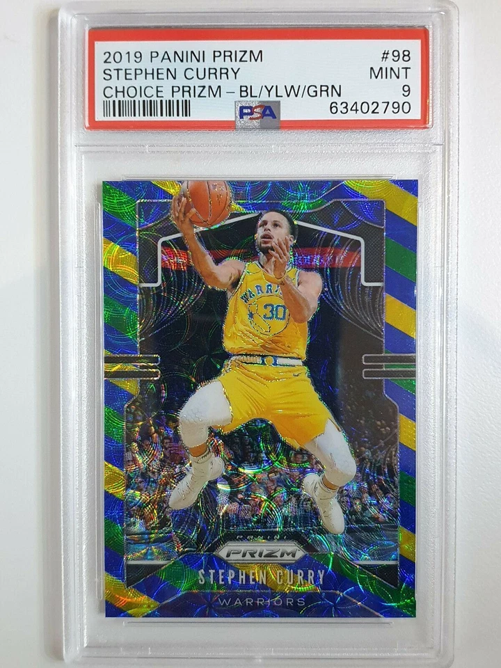 Prizm Stephen Curry #98 Choice 2019 azul amarillo verde Prizm - PSA 9 (bajo POP) Foto 1 de 2