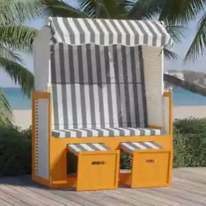 Strandkorb mit Dach Poly Rattan & Massivholz Weiß & Grau - Bild 1 von 9