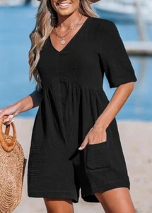 CUPSHE V-Neck Wide Leg Romper Short Sleeves Overall Pockets Outfit Casual new - Picture 1 of 7