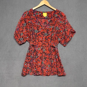 Maeve Anthropologie Top Sz M 100% Silk Maes Kimono Tie Back Blouse Floral - Picture 1 of 12