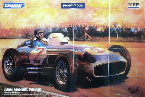 Juan Manuel Fangio XL Poster Auto Racing M.Benz F1 Rare Vtg Orig Argentna Sheet Cover