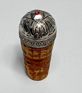 Art Nouveau Sterling Silver Cork Wine Decanter Bottle Stopper Ruby Rhinestone - Picture 1 of 4