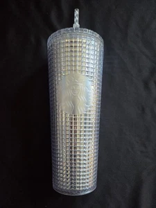 Starbucks Silver Grid Disco Cold Cup Tumbler 24oz - Picture 1 of 4