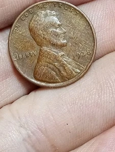 1938-P Lincoln Wheat Cent "Plaid Patterned Woodgrain" laminate error VF/BN. - Picture 1 of 2