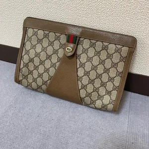 Old Gucci Clutch Bag GG Shelly Line Interlocking Brown PVC - Picture 1 of 17
