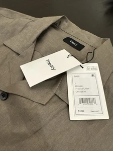 NEW THEORY MEN'S DAZE PRECISE LINEN SHORT SLEEVE BUTTON DOWN WASABI SHIRT L $160 - Picture 1 of 11