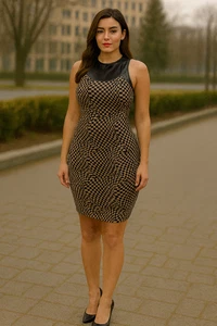 Vestido de mujer ceñido al cuerpo de mezcla de lana Bigio Collection blanco negro talla 12 - Imagen 1 de 15