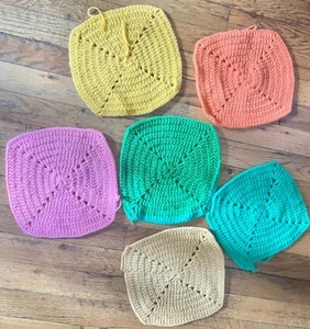 6 Vintage Handmade Crocheted Hot Pads Pot Holders Trivets Pastels Potholders - Picture 1 of 1